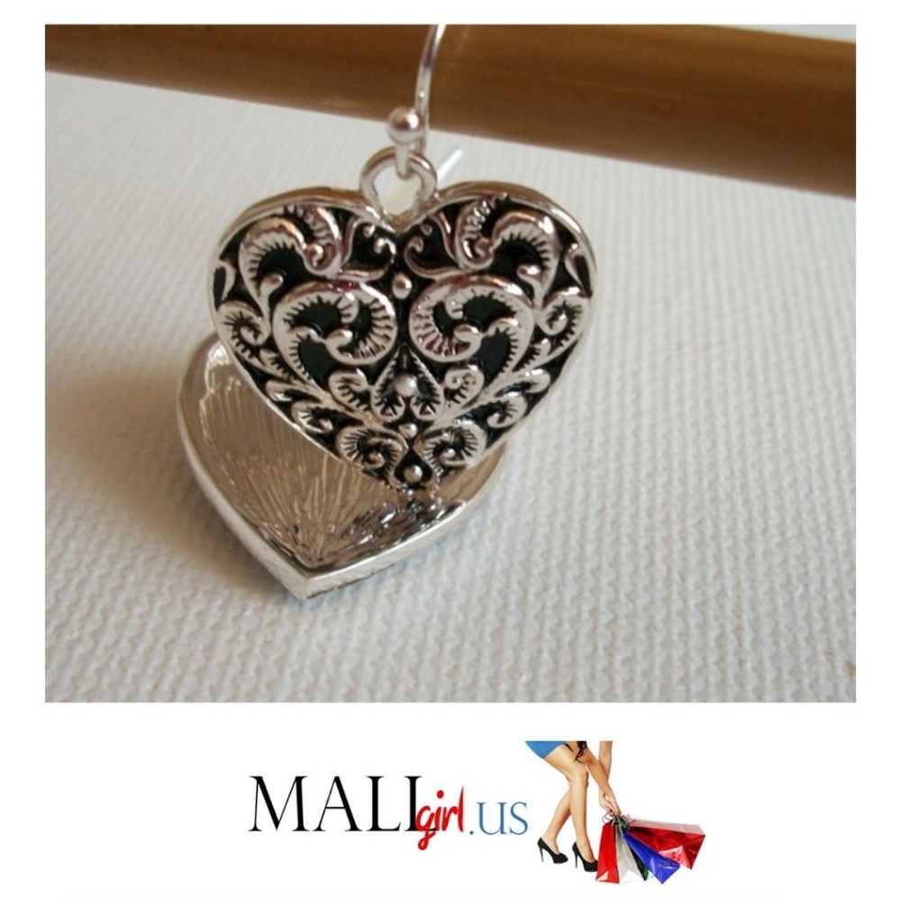 Silver Filigree Heart Earrings